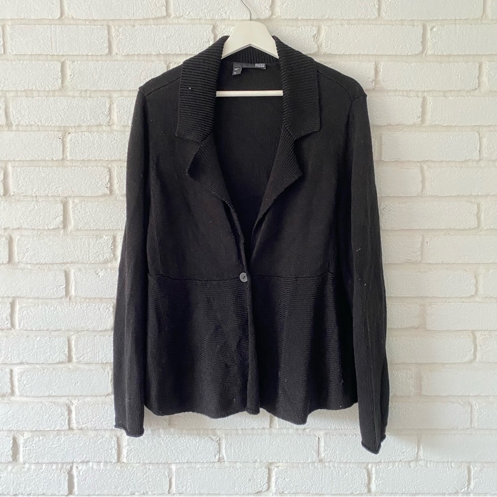 Eileen Fisher Black Silk Blend Knit Button Blazer Sweater Women’s Size XL